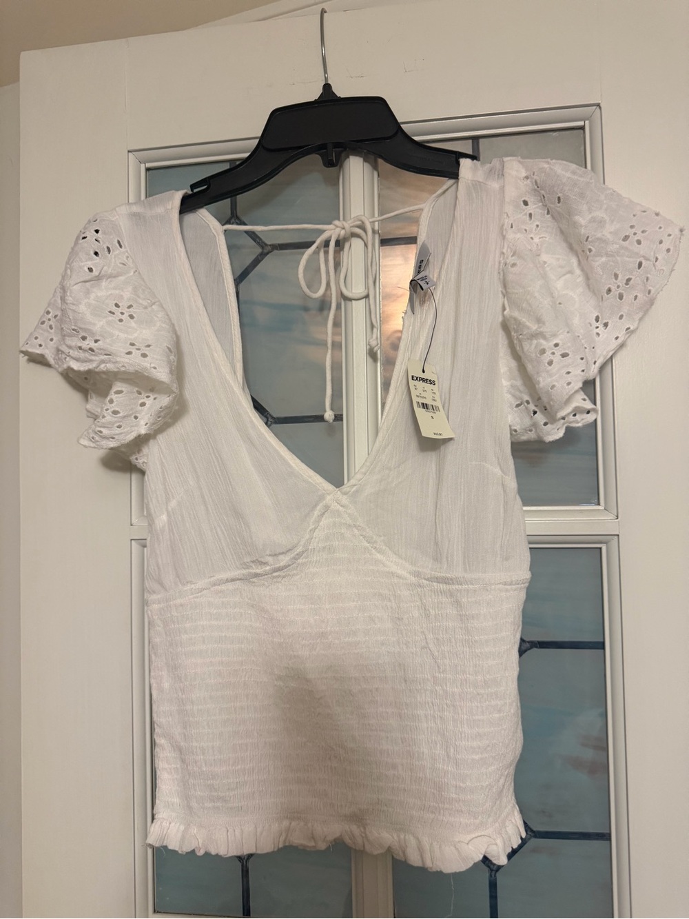 Express White Ribbed Top with Price Tag
